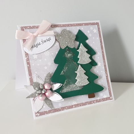 Kartka Boże Narodzenie handmade choinki