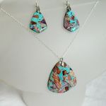 Niebieski jaspis cesarski i srebro, wisiorek i kolczyki, zestaw biżuterii - 