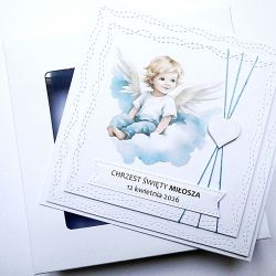 Kartka na Chrzest personalizowana z aniołkiem 