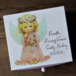 Szkatułka na pamiątkę Komunii Świętej Aniołek - szkatułka z lusterkiem i szufladką na pamiątkę pierwszej komunii świętej personalizowana pamiątka komunijna, szkatułka na biżuterię dla dziewczynki, aniołek