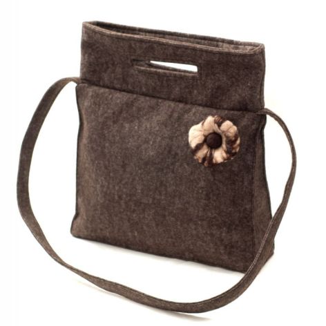 Anardeko 2014-011: Brązowa torebka z miękkiego filcu z beżowym kwiatkiem