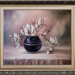 Magnolia, kwiaty, ręcznie malow obraz olejny - do biura