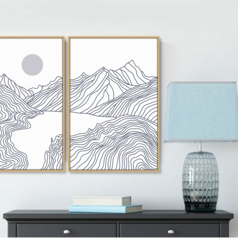 Krajobraz, nowoczesna grafika 2 części, Góry i woda, abstrakcja