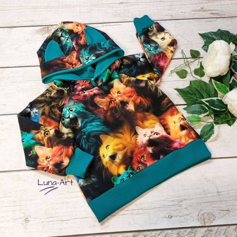 Bluza z kapturem i uszami w kolorowe koty r.92 wyprzedaż