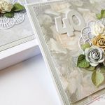 Kartka ROCZNICA ŚLUBU z pastelowymi różami - Kremowo-szara kartka na rocznicę ślubu w pudełku