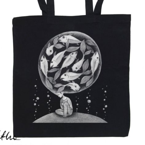 Ryby - torba z nadrukiem czarna