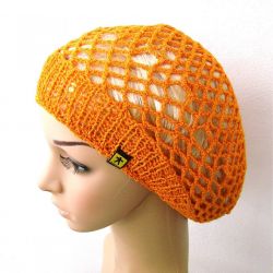 wiosenno-letni ażurowy beret pomarańczowy