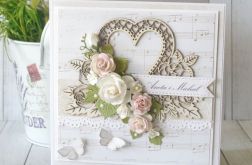 Kartka ślubna z motywem nut i serca v.4