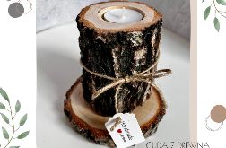 Drewniany świecznik + podstawka - opakowanie prezentowe
