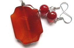 Energetyczny czerwony karneol, wisiorek i kolczyki, zestaw biżuterii