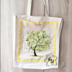Ekologiczna bawełniana torba z haftem - wiosenne drzewko