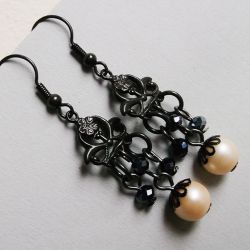 ♥ Czarne kolczyki z perłą ♥