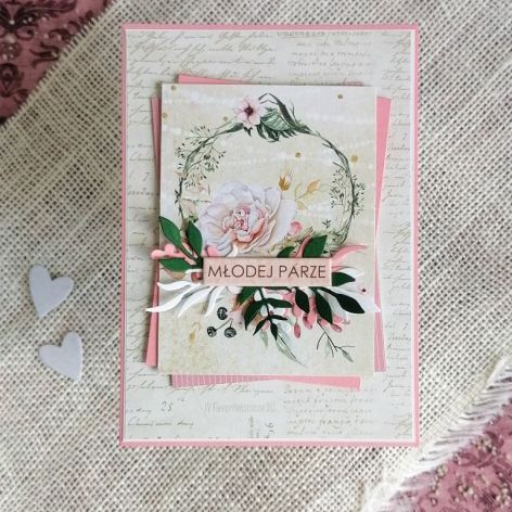 Kartka ślubna do koperty w kolorach różu