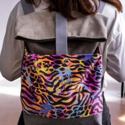 Szary duży składany plecak kurierski kolorowa panterka