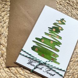 057,zestaw 5 kartek świątecznych z akwarelowymi choinkami