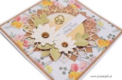 Kartka ślubna białe kwiaty i róże