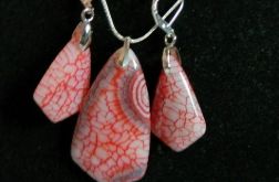 Biało-czerwony agat ognisty i srebro, elegancki zestaw biżuterii