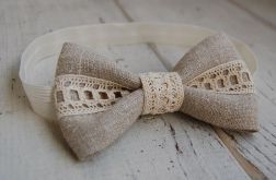 Opaska niemowlęca -Rustykalna, lniana kokardka