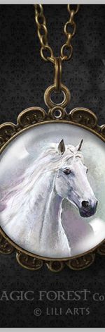 Medalion, naszyjnik - Biały koń - antyczny brąz