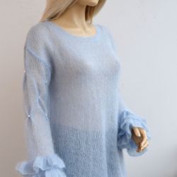 piórkowy sweterek z falbankami na rękawach REZERWACJA