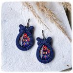 Kolczyki sutasz soutache Folk granatowe  - Soutage