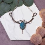 Miedziany naszyjnik wire wrapping z turkusem #488 - 