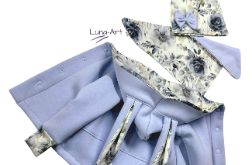 Komplet bluza z uszkami czapka chustka błękit r.140/146