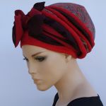 lekki turban BORDOWY - kokarda z szarfy nad czołem