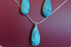 Meksykański niebieski agat szalony i srebro, wisiorek, kolczyki łańcuszek