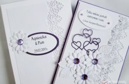 Kartka ŚLUBNA biało-fioletowa z cytatem