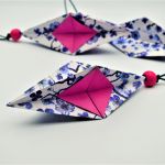 Bombki origami sople 3 sztuki granatowo różowe kwiaty - 2