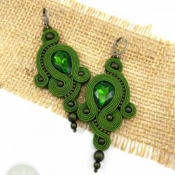 Kolczyki sutasz/soutache, długie, oliwkowe  