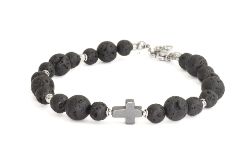 Bransoletka krzyż unisex lawa, hematyt "L"