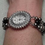 bransoletka z zegarkiem -  czarny i srebrny - czarna bransoletka z zegarkiem