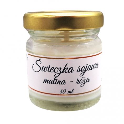 Świeczka Sojowa Malina i Róża 40 ml – Ręcznie Robiona w Szklanym Słoiczku 