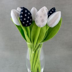 Tulipany kwiaty z materiału granatowo-srebrne