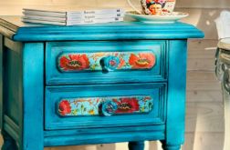 Ręcznie malowana szafka z kwiatami, nocna, piękne gałki, szybka wysyłka