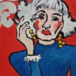 obraz olejny dama wino, ser i papieros - 