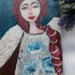 Anioł z rudym warkoczem - na desce akryl - widok