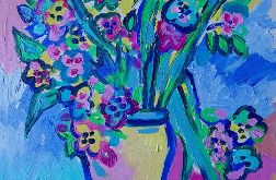 obraz olejny kwiaty w wazonie