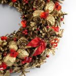 Złoty wianek świąteczny z kokardkami - wianek złoto czerwony