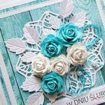 Kartka W DNIU ŚLUBU z turkusowymi różami - Pamiątka Ślubu z turkusowo-białymi różami