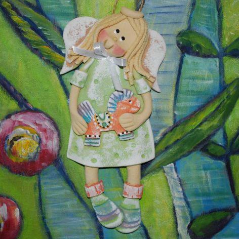 Lubię te koniki - aniołek z masy solnej, prezent, dekoracja