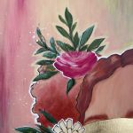 Obraz  ręcznie malowany 70x90 kobieta kwiaty  - detal obrazu orbaz do salonu kobieta z kwiatami