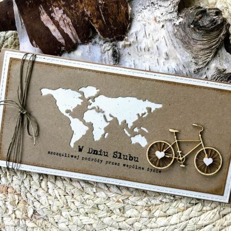 018, KARTKA NA ŚLUB W SZCZĘŚLIWĄ PODRÓŻ w stylu eco w pudełku