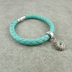 Bransoletka Magnetic Leather - Turquoise with Crystal - 