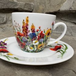 Filiżanka ze spodkiem ręcznie malowana Polne kwiaty 