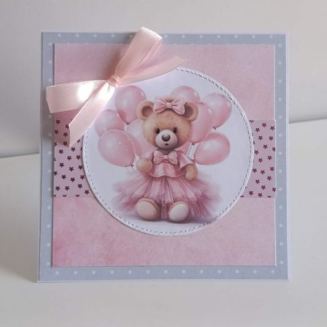 Kartka na Roczek Chrzest z misiem