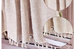 Zazdrostka Firanka Lniana z Frędzlami Boho do Kuchni SHABBY 100/45cm