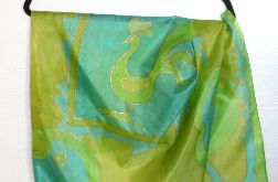 Zielony Ptak, duża jedwabna malowana chusta